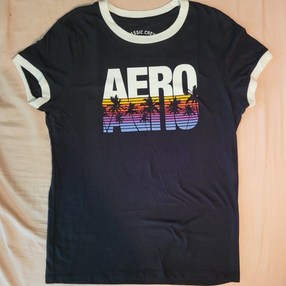 Aeropostale Black Throwback Style T-shirt Black Ringer Women's Size XL - Picture 2 of 4